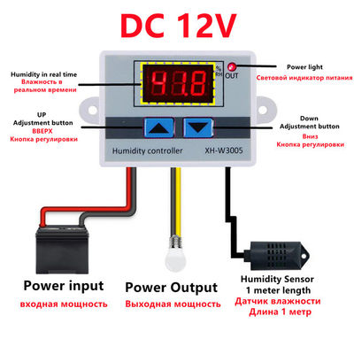 XH-W3005 DC 12V-220V 10A جهاز التحكم الرقمي بالرطوبة 0-99 RH نظام مراقبة المدى