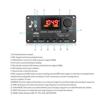وحدة فك ترميز MP3 بقدرة 80 وات تعمل بتقنية البلوتوث DC 5V-26V ICCS8673E
