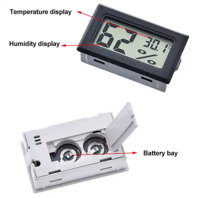 مقياس الرطوبة الحراري الرقمي LCD صغير داخلي، 2 بطاريات زر LR44 تيار مستمر 1.5 فولت