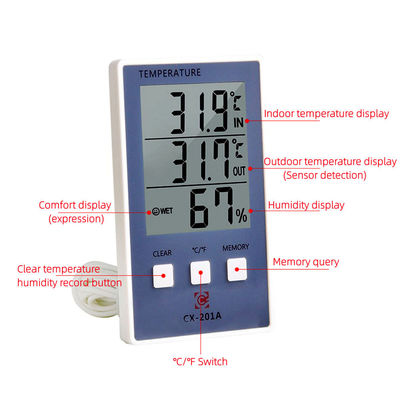 1.8F دقة درجة الحرارة مقياس الرطوبة C/F شاشة الكريستال السائل الاستشعار التحقيق محطة الطقس