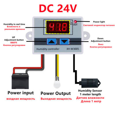 XH-W3005 جهاز التحكم الرقمي في الرطوبة DC 12V 24V 220V 10A 0 ~ 99% RH