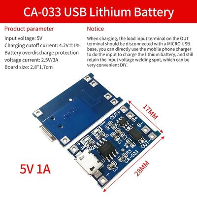 وحدة شحن بطارية ليثيوم Type-C/Micro USB 5V 1A 18650 TP4056 مع حماية ووظائف مزدوجة