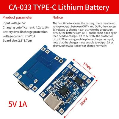 نوع C / Micro USB 5V 1A 18650 TP4056 لوحة شحن وحدات شحن بطارية الليثيوم مع وظائف حماية مزدوجة 1A Li-I