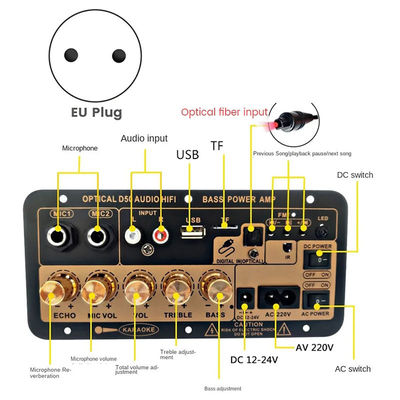 لوحة مكبرات الطاقة D50 100W مع مدخل صوتي ضوئي ومعدلات نغمات عالية منخفضة Bluetooth AMP