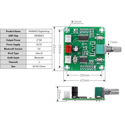 CA-8403B Bluetooth 5.0 Stereo Mini Digital Amplifier Board مع مخرج 2 * 3W وشريحة PAM8403