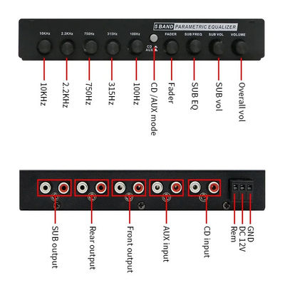 مكبر 24 فولت EQ5 قطاع Aux Equalizer السيارة الصوتية EQ ضبط التقاطع