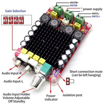 CA-7498 DC14-34V لوحة مكبرات القناة المزدوجة الطبقة D 2 * 100W الإلكترونيات الذكية TDA7498