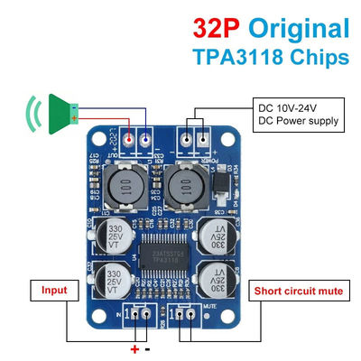 CA-3118 لوحة مكبر 1 * 60W 8-24V TPA3118 PBTL لوحة صوتية رقمية من الفئة D