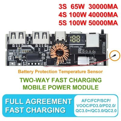 QC4.0 QC3.0 LED مزدوج USB PD Power Bank 18650 وحدة شحن مع التحكم في درجة الحرارة