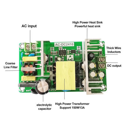 لوحة محول AC/DC 12V 13A وحدة طاقة معزولة 10A 12A 13A 150W للوصف