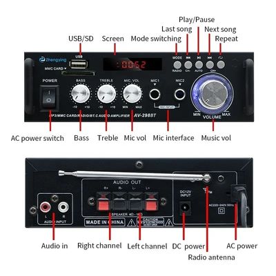 مكبر الصوت اللاسلكي BT 2.0Stereo Audio Amplifier LDZS AV-298BT لمكبرات السيارات و KTV Home