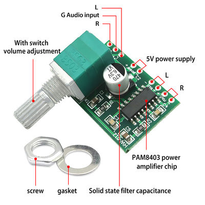 PAM8403 لوحة صوتية مع 2 * 3W قوة 5 فولت وحدة مكبرات صوت رقمية تعمل بالاتصالات USB للصوت عالية الدقة