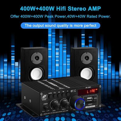 مضخم طاقة AK-380 بقدرة 400 واط مزود بتقنية Bluetooth 5.0 وستيريو 2.0 CH HiFi للصوت المنزلي