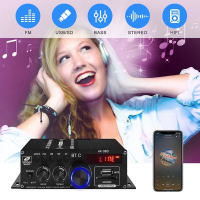 مضخم طاقة AK-380 بقدرة 400 واط مزود بتقنية Bluetooth 5.0 وستيريو 2.0 CH HiFi للصوت المنزلي