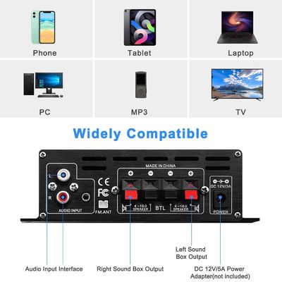 مضخم طاقة AK-380 بقدرة 400 واط مزود بتقنية Bluetooth 5.0 وستيريو 2.0 CH HiFi للصوت المنزلي