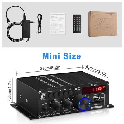 مضخم طاقة AK-380 بقدرة 400 واط مزود بتقنية Bluetooth 5.0 وستيريو 2.0 CH HiFi للصوت المنزلي