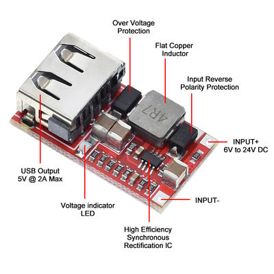 CA-025 تحويل مستمر إلى مستمر فعال لوحة تطوير شاحن USB 6V-24V 24V 12V إلى 5V 97.5% وحدة بوك لموفر الطاقة للسيارات