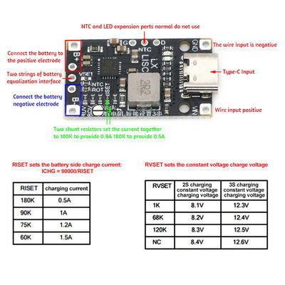نوع سي USB 2/3S BMS 15W 8.4V 12.6V 1.5A بطارية الليثيوم شحن وحدة تعزيز مع الدعم المتوازن الشحن السريع مع المؤشر