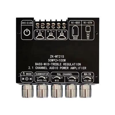 2.1 قناة سوبووفر AUX 12 فولت 24 فولت صوت ستيريو 5.1 باس لوحة مكبر الطاقة الرقمية ZK-MT21S 2x50W 100W لتحويل DC