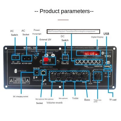 عربة شحن قابلة لإعادة الشحن ستيريو سيارة سوبووفر مكبر الطاقة الصوتي لوحة PCB 2.0 قناة 12V مع تصميم القالب الخاص