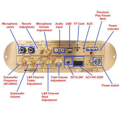 مكبر صوت منزلي عالي الطاقة D900 2x50W + 100W مع لوحة Bluetooth IC المستوردة 2.1 قناة صوت فرعي عالي ومنخفض