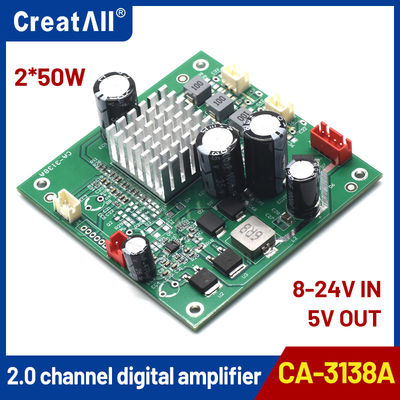CA-3138A 5V لوحة مكبر قناة مزدوجة 2x50W مدخل 8-24V