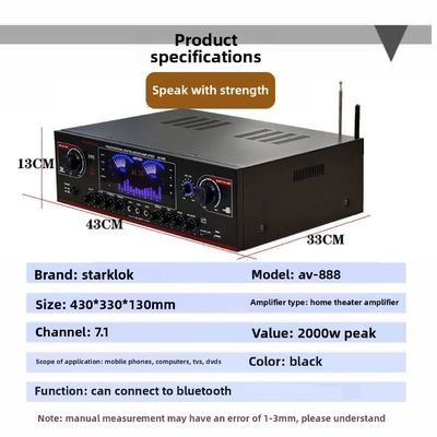 AV-888 7.1 قناة 2000W طاقة عالية المسرح المنزلي مكبر الكاريوكي مكبر الصوت حلقة مزدوجة 12 أنبوب مصنوعة من المعدن المقاوم