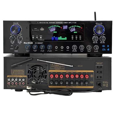 مضخم صوت مسرح منزلي احترافي AV-8888BT 7.1 قناة بقوة 2000 واط بتقنية البلوتوث، نظام صوت محيطي KTV منزلي لاسلكي