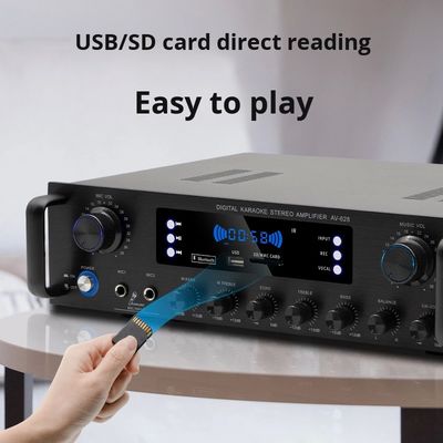 AV-628 مضخم صوت احترافي 2.1 قناة 600 واط منزلي متحد المحور مضخم صوت عالي الطاقة طراز BT مستقبل ألياف ضوئية عبر الحدود