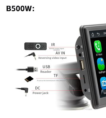 Creatall مشغل MP5 لاسلكي محمول بشاشة 7 بوصة يدعم CarPlay بتقنية البلوتوث، وحدة رأس جديدة متعددة الوسائط عبر الحدود، فتحة بطاقة، يدعم WAV