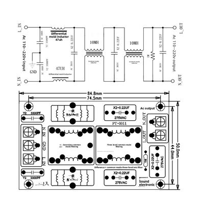 Three-Stage High Current Electromagnetic High Frequency Filter for LCD Modules Differential Common Mode Audio Amplifier EMI EMC