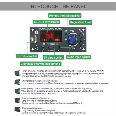 2*50W 5.0 MP3 Decoder Board Stereo Speaker Amplifier Module with FM Radio TF USB Mic Record Call & Call Music Accessory