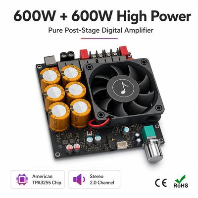 600W + 600W TPA3255 لوحة مكبر مزدوج الهواء التبريد المروحة الفئة D لوحة مكبر ستيريو DC18-50V