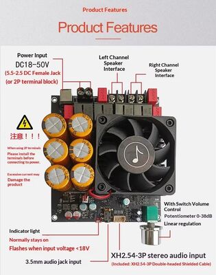 600W + 600W TPA3255 لوحة مكبر مزدوج الهواء التبريد المروحة الفئة D لوحة مكبر ستيريو DC18-50V